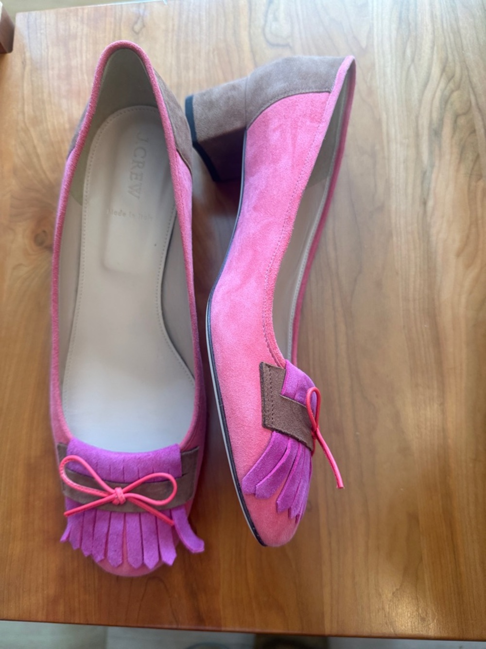 J CREW Pink & Brown Suede Low Heel pumps Size 10 NEW